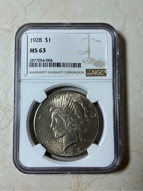 1928 $1 Peace Silver Dollar - NGC MS63